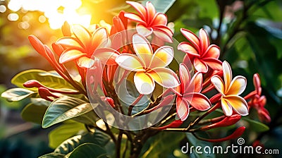 Plumeria, a tropical beauty, popular in Hawaii. Stock Photo