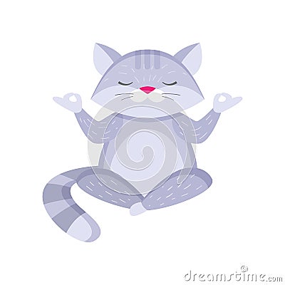 Cute raccoon sitting in lotus pose and meditating isolated on white background Vector Illustration
