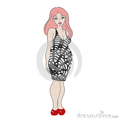 Plump girl vector in dress big breasts Vector Illustration