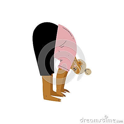 Plump Woman in Forward Bend Pose, Curvy Girl Practicing Yoga, Healthy Lifestyle Vector Illustration Vector Illustration