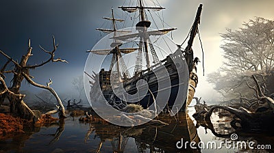 plunder pirate shipwreck Cartoon Illustration