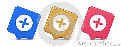 Plus add button mathematical addition symbol 3d realistic speech bubble icon Vector Illustration