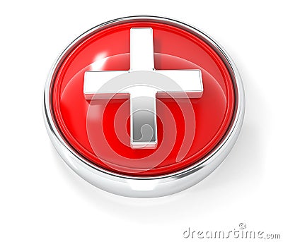 Plus icon on glossy red round button Editorial Stock Photo