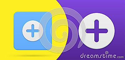 Plus mathematics symbol squared and circle button 3d simple icon vector illustration Vector Illustration