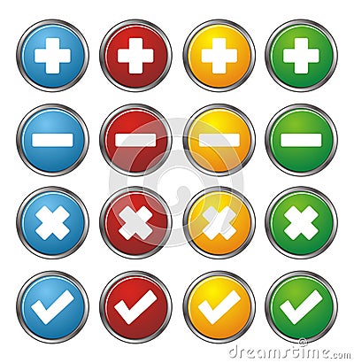 Plus, minus, check, cross circle buttons Stock Photo