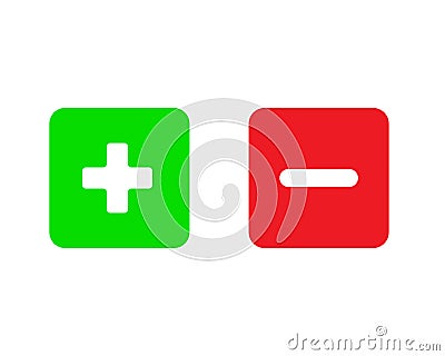 Plus and minus icon set. Vector illustration in flat simple design for mathmatics, calculation, pros and cons, rating Cartoon Illustration