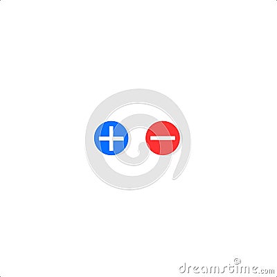 Plus And Minus Icons With White Background (Blue And Red) Vector Illustration