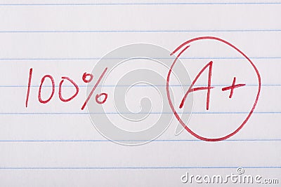 A plus 100 percent grade Stock Photo