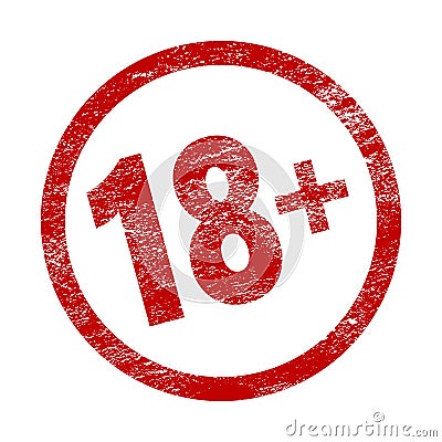 18 plus red movie icon in trendy grunge style isolated on white background. Adult content. Under eighteen years sign Vector Illustration