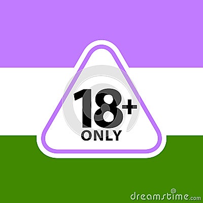 18 plus only sign warning symbol on the genderqueer pride flags background, LGBTQ pride flags of lesbian, gay, bisexual Vector Illustration