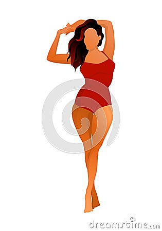 Cute tanned woman dressed in swimsuit. Vector illustration. Vector Illustration