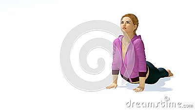 Plus size caucasian woman in cobra yoga pose Cartoon Illustration