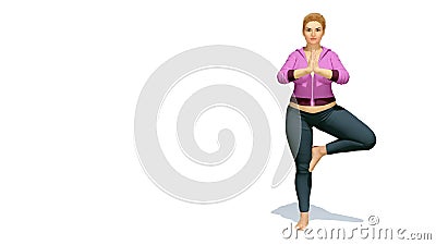 Plus size caucasian woman in tree pose yoga Cartoon Illustration