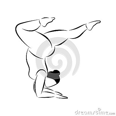 Plus size curvy flexible sporty woman doing yoga fitness. Vector Illustration
