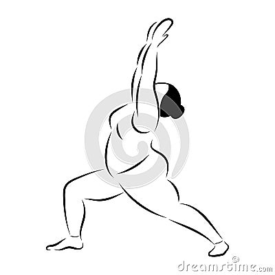 Plus size curvy flexible sporty woman doing yoga fitness. Vector Illustration