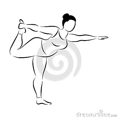Plus size flexible sporty woman doing yoga fitness. Body positive. Vector illustration Vector Illustration