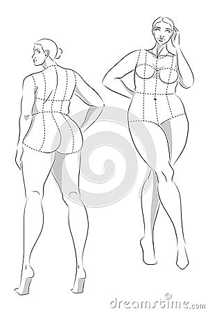 Plus Size 10 Heads Fashion Figure Templates Vector Illustration