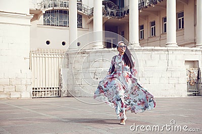 Plus size model in floral dress Stock Photo