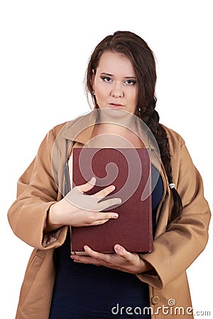 Plus size woman with thick volumes of books Stock Photo