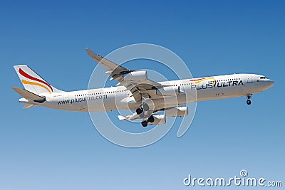 Plus Ultra Airbus A340 airplane at Madrid Editorial Stock Photo