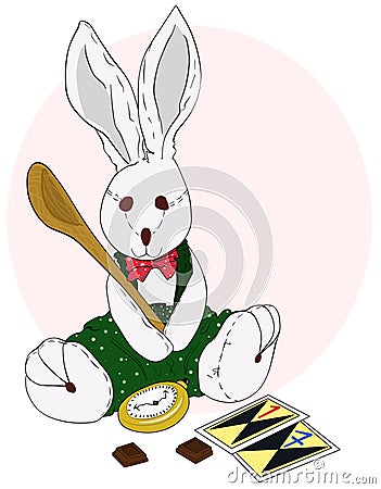 Plush Bunny with wood spoon Vector Illustration