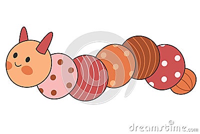 plush toy caterpillar for newborns, made of balls of different colors and materials Vector Illustration