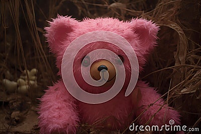 Plushy Pink bear toy animal. Generate Ai Stock Photo