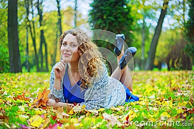 Plussize model in the autumn park Stock Photo