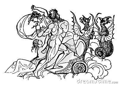 Pluto abducts Proserpina vintage illustration Vector Illustration