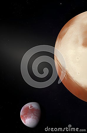 Pluto and Charon Moon. View from space. Generative Artificial Intelligence Stock Photo