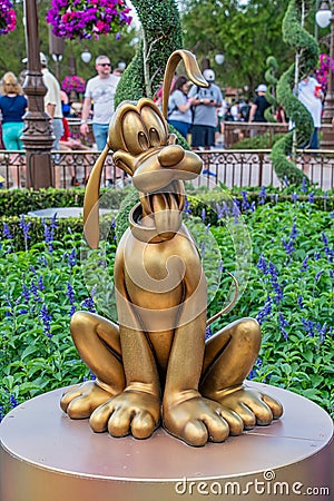 Pluto Gold Statue 50th Anniversary Disney Editorial Stock Photo