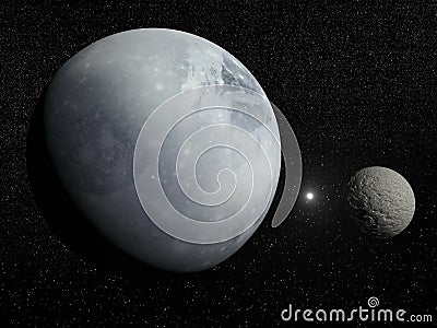 Pluton, Charon and Polaris star - 3D render Stock Photo