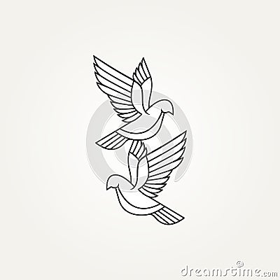 Plying two dove or pigeon couple simple line art simple logo template vector illustration design. minimalist two bird romantic, Vector Illustration