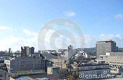 Plymouth England. Aerial view of city centre offices and church. Editorial Stock Photo