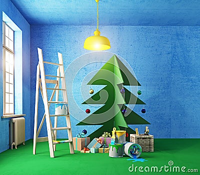 Plywood Christmas tree interior Stock Photo