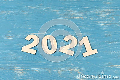 Plywood laser cutted numbers 2021. Merry Christmas and happy new year concept Stock Photo