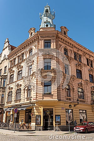 Plzen, Czech Republic, 13/05/2019 Historic residential buildings in the Cathedral Square of St. Bartholomew Editorial Stock Photo