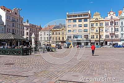 Plzen, Czech Republic, 13/05/2019 Historic residential buildings in the Cathedral Square of St. Bartholomew Editorial Stock Photo