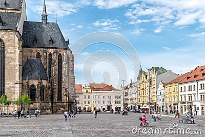 Plzen, Czech Republic - May 12 2019: St. Bartholomew`s Cathedral on the Square of the Republic Editorial Stock Photo