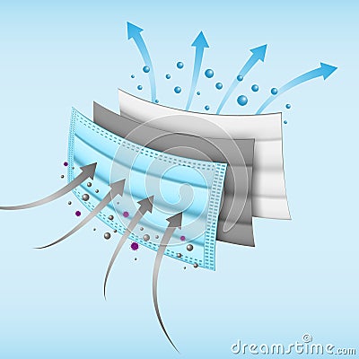 PM 2.5 air filteration and virus protection, 3 layers medical mask filter, vector Vector Illustration