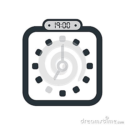 The 19:00, 7pm icon isolated on white background, clock and watch, timer, countdown symbol, stopwatch, digital timer vector icon Vector Illustration