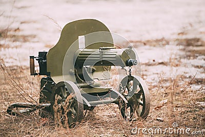 PM M1910 was a heavy machine gun used by the Imperial Russian Army Stock Photo