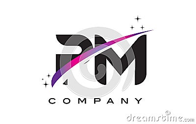 PM P L Black Letter Logo Design with Purple Magenta Swoosh Vector Illustration