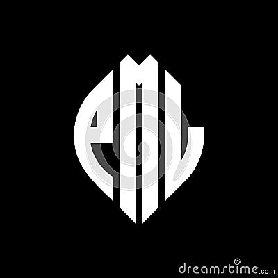 PML circle letter logo design with circle and ellipse shape. PML ellipse letters with typographic style. The three initials form a Vector Illustration