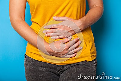 Pms pain, stomach ache. Endometriosis syndrome, diarrhea concept Stock Photo