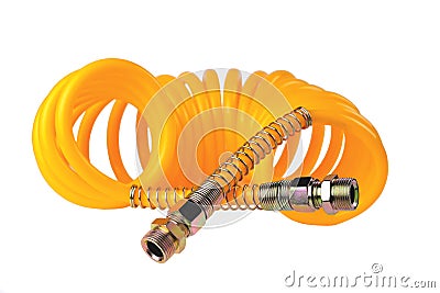 pneumatic hose of a truck for supplying compressed air from a tractor to a trailer, car accessories, car parts, yellow color Stock Photo