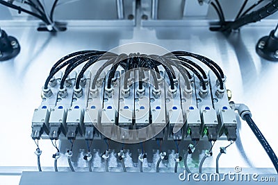 Robotic pneumatic input to robot handle grip handle Stock Photo