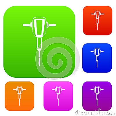 Pneumatic plugger hammer set collection Vector Illustration