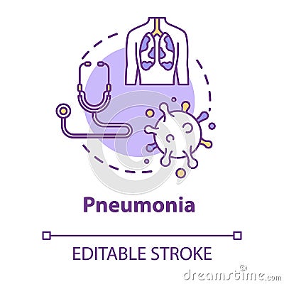 Pneumonia concept icon. Lung inflammation. Disease diagnosis. Respiratory illness. Bronchi, trachea. Healthcare idea Vector Illustration