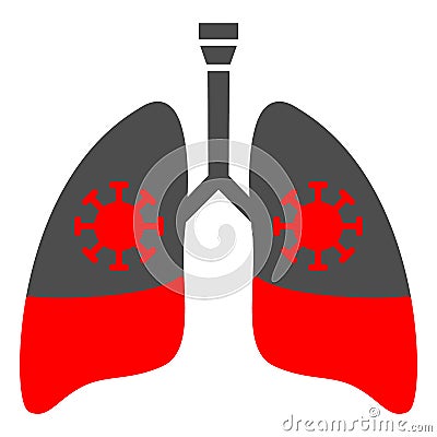 Pneumonia with coronavirus in lungs solid icon, Human diseases concept, sick lungs sign on white background, Pneumonia Vector Illustration